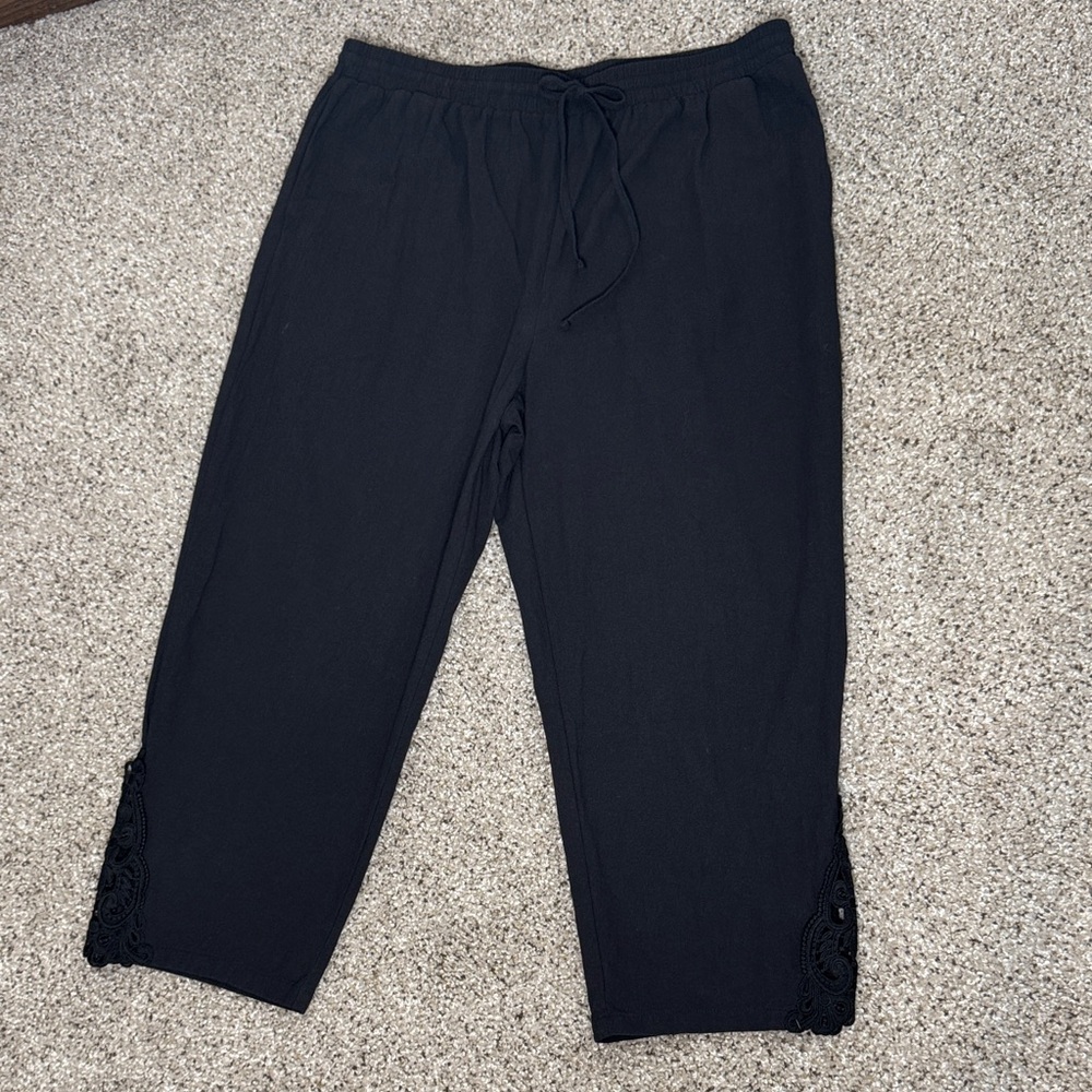 Black Drawstring Pant With Lace Detail at Hem